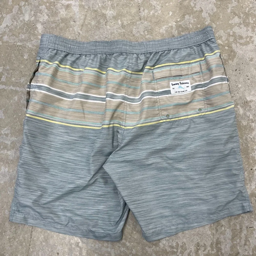 Tommy Bahama Swim Trunks Men XXL Blue Stripe Board Shorts Mesh Lined Surf Resort